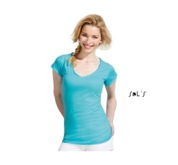 Γυναικεία t-shirts κοντομάνικα MILD με λαιμόκοψη «V» και γυριστό φινίρισμα